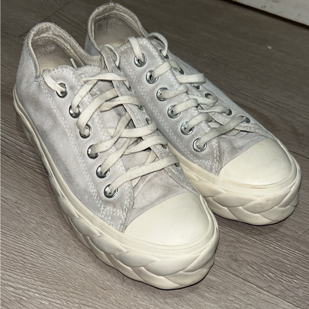 Converse Suede Gray and White sneakers w braided sides